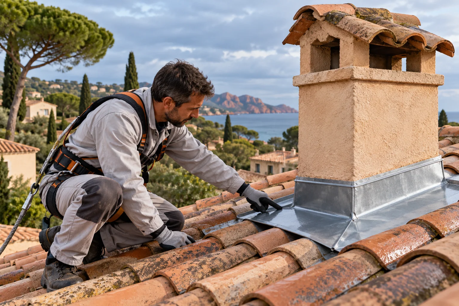 Recherche de fuite : scène de métier dans une maison provençale, illustration générée